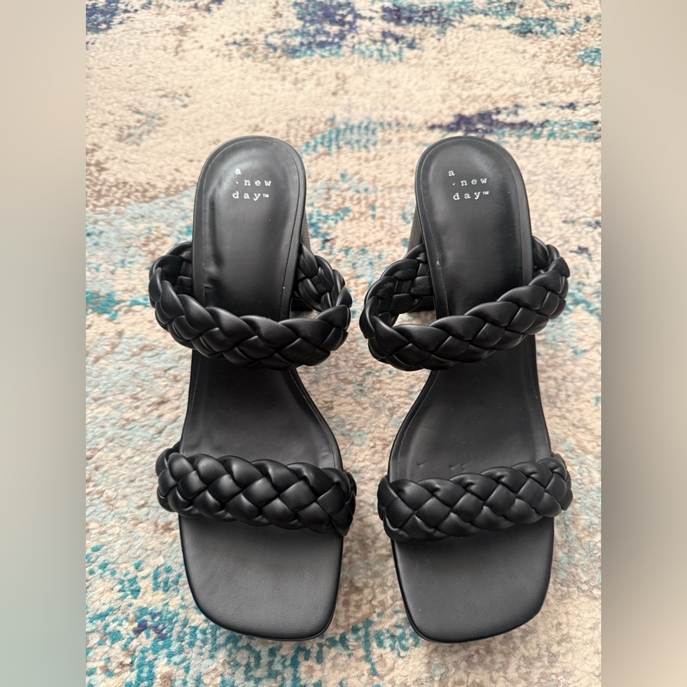 A New Day Black Braided Block Heels - 11